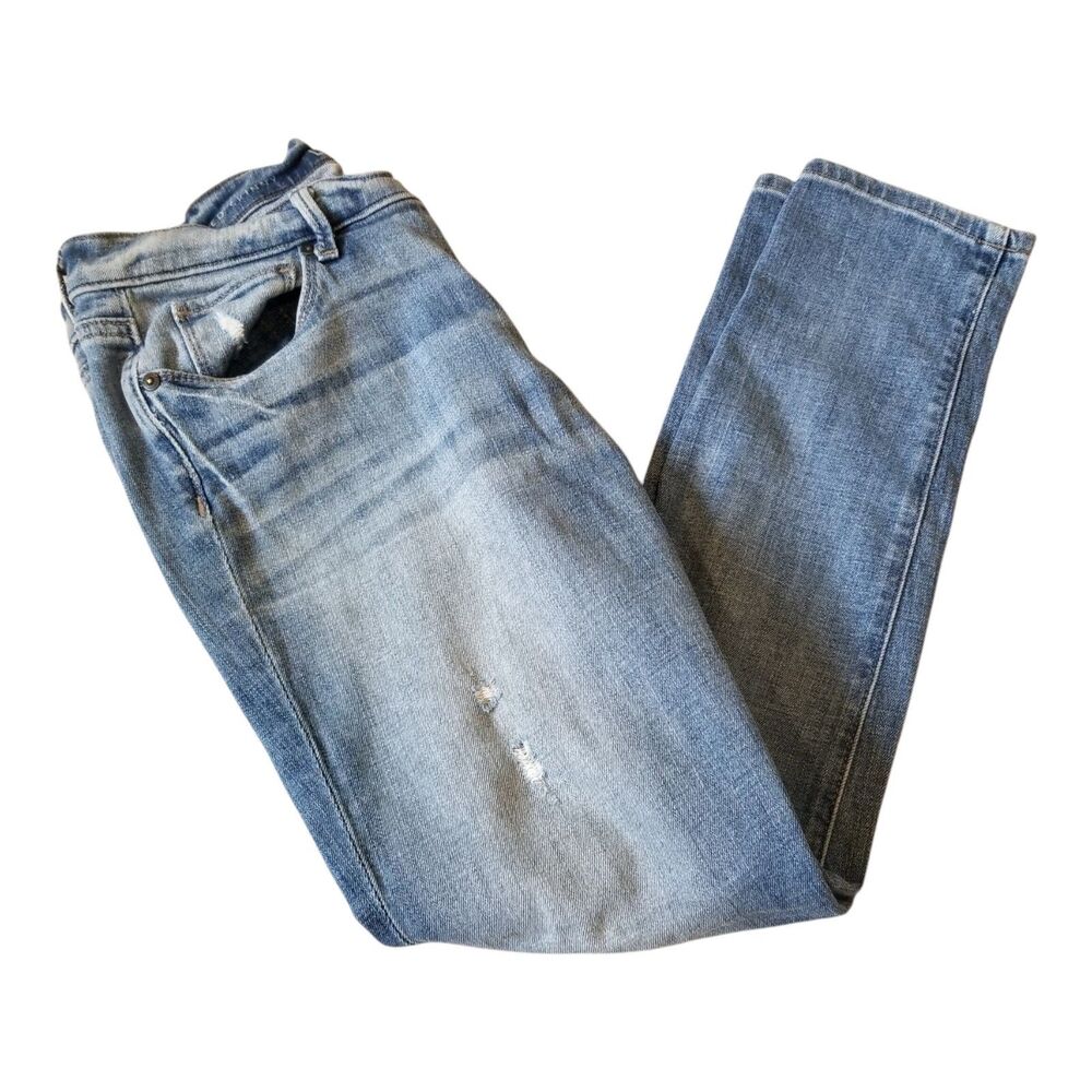 Ann Taylor Loft 2P/26 Relaxed Skinny Jeans Medium Blue Distressed